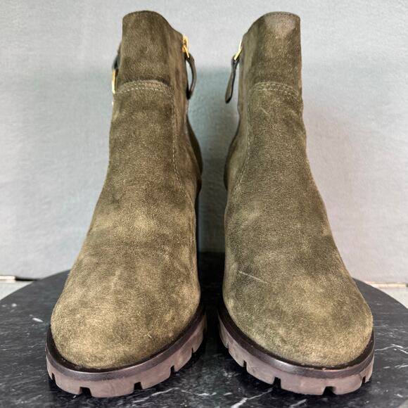 Tory Burch Sofia Lug Sole Ankle Bootie Heel Green Suede Women’s Size 9M US - Picture 2 of 8